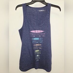 KAVU Women's Navy Tank with Pastel Boat Design
